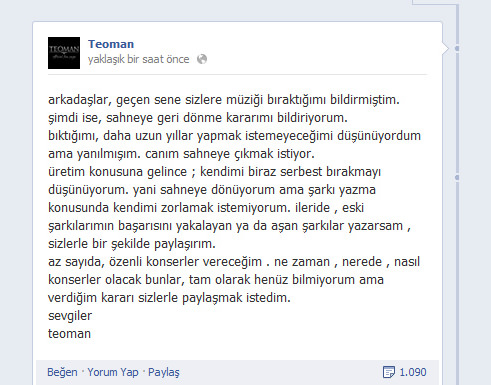 Teoman müziğe geri dönüyor - 1