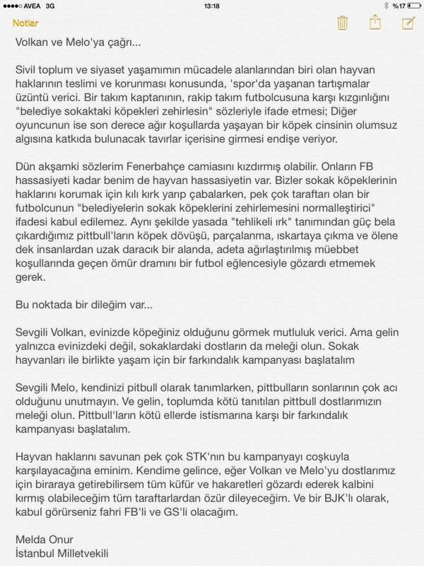 CHP İstanbul Milletvekili Melda Onur, Felipe Melo ile Volkan Demirel’e çağrıda bulundu