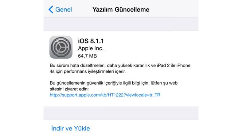 iOS 8.1.1 kullanıma sunuldu