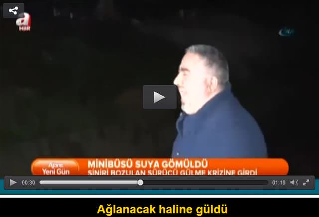 Aracı sulara gömülünce gülme krizine girdi