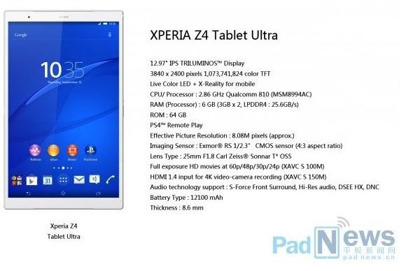 Xperia Z4 Tablet Ultra şimdiye kadarki en güçlü tablet olabilir