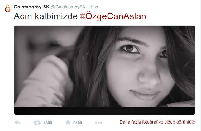 Galatasaray’dan Özgecan tweeti