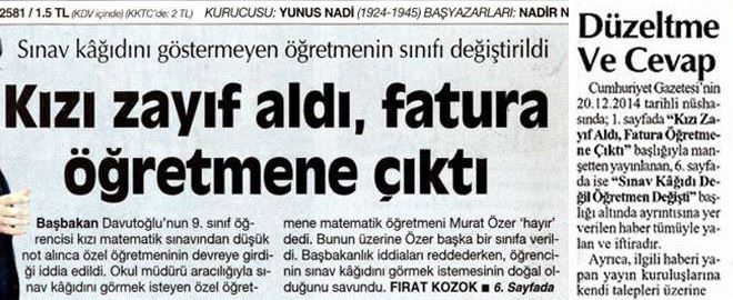 Cumhuriyet: Davutoğlu haberimiz yalan