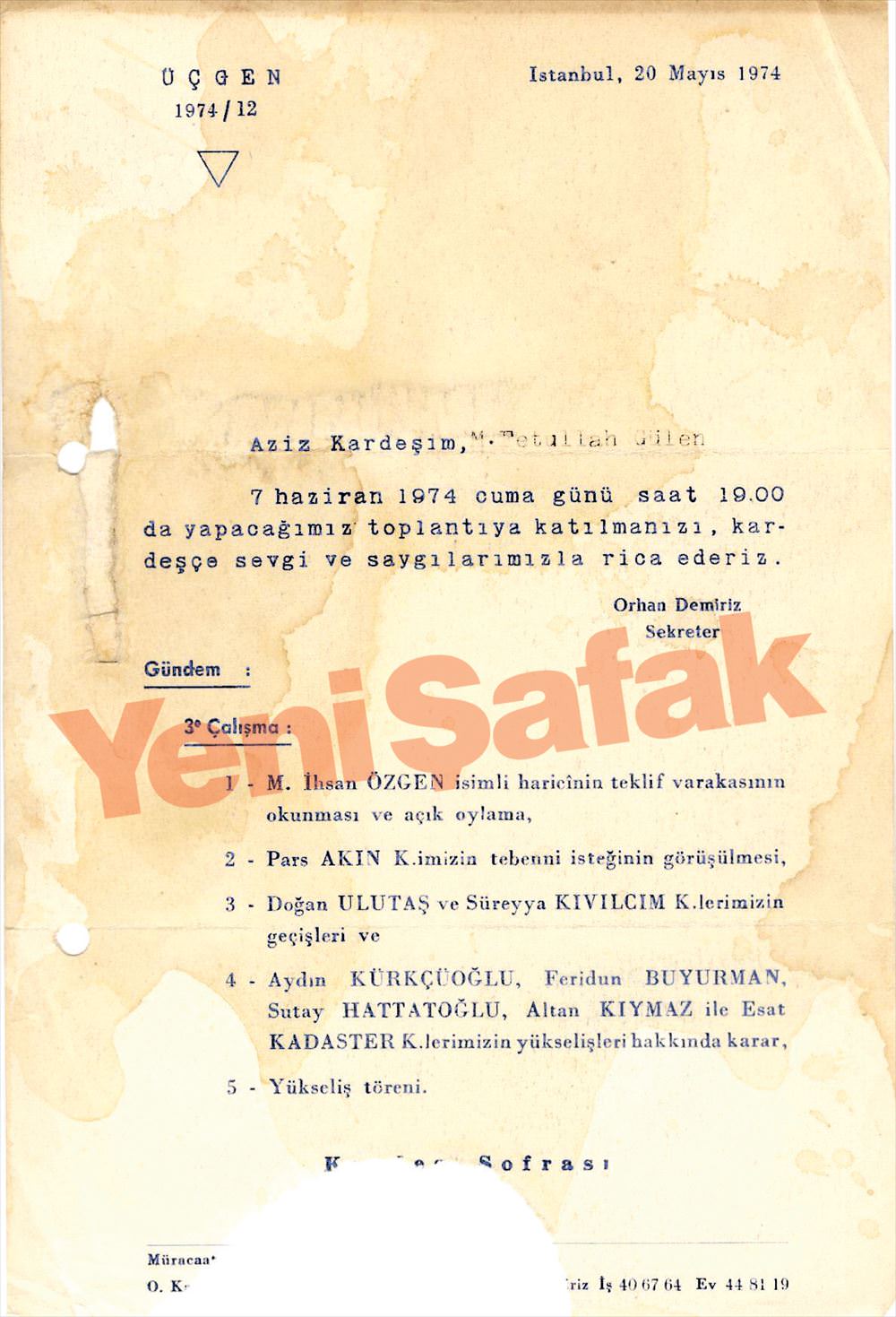 İşte Fethullah Gülen’in Masonluk belgeleri