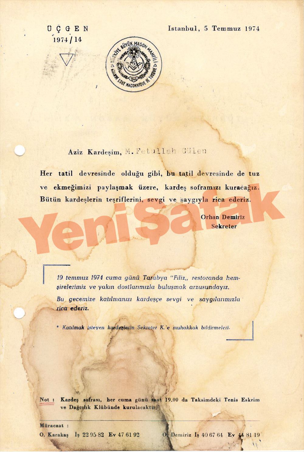 İşte Fethullah Gülen’in Masonluk belgeleri