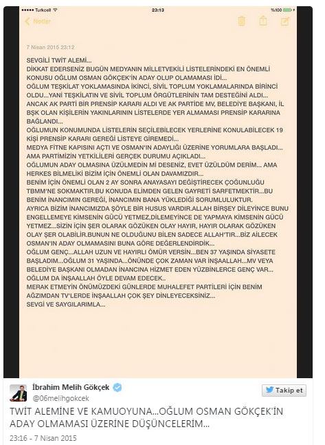 Melih Gökçek’ten oğluyla ilgili ilk açıklama