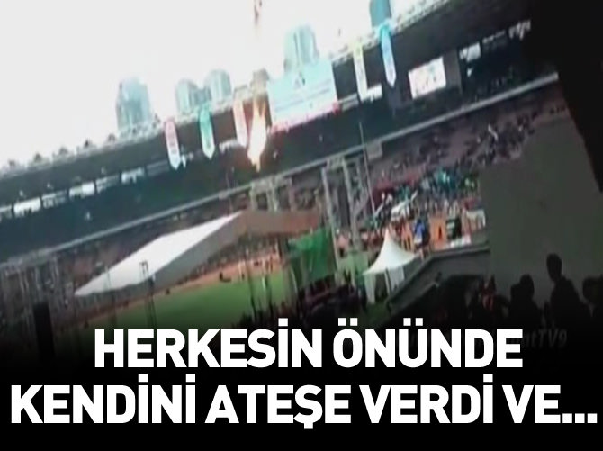 Statta kendini ateşe verip 30 metreden yere atladı