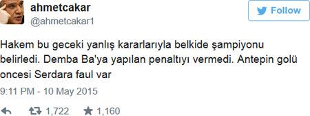 Çakar: Hakem, şampiyonu belirledi
