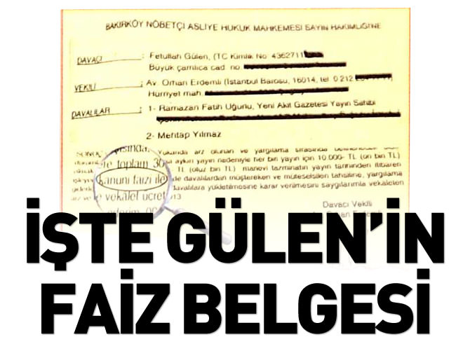 İşte Gülen’in faiz belgesi