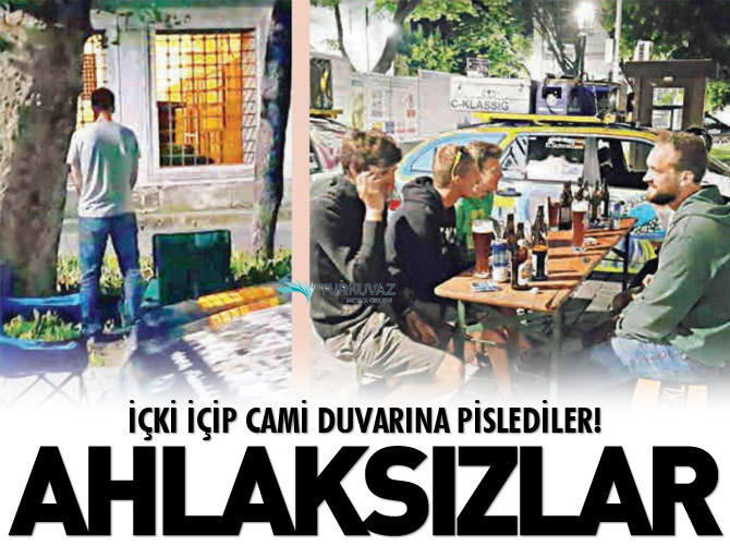 İçki içip cami duvarına pislediler!