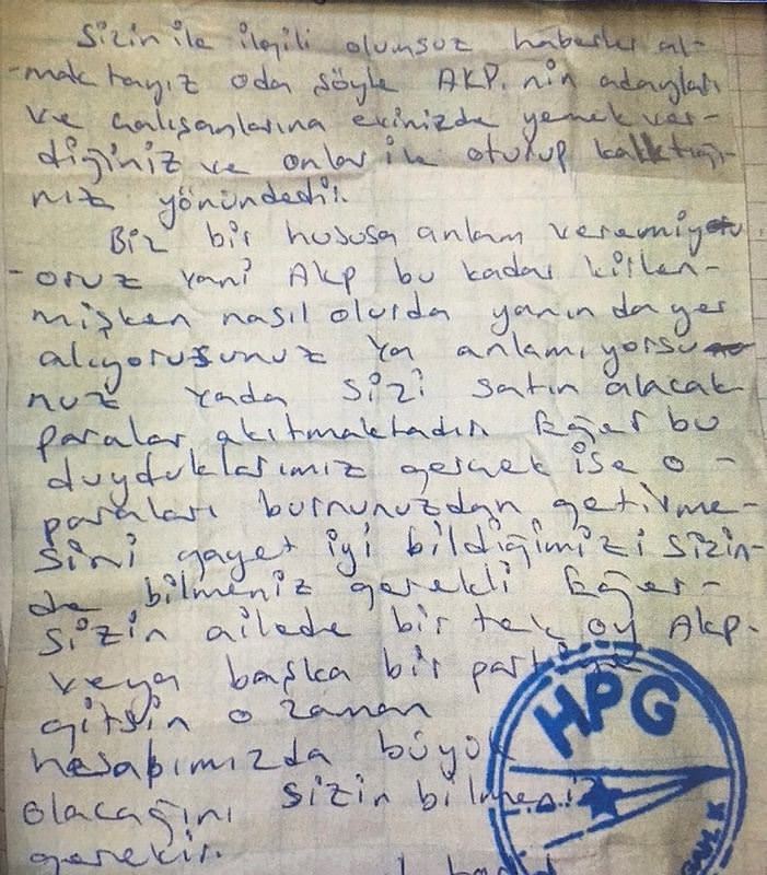 PKK’dan şok mektup: AK Parti’ye oy verirseniz...