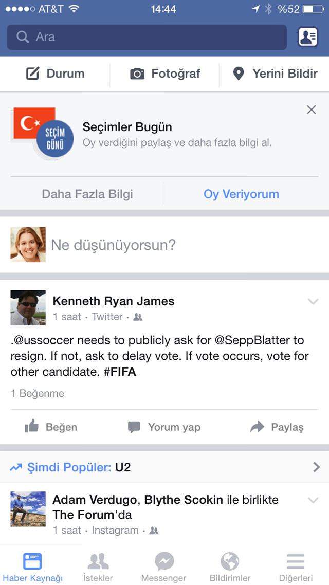 Facebook’tan Oy Veriyorum butonu