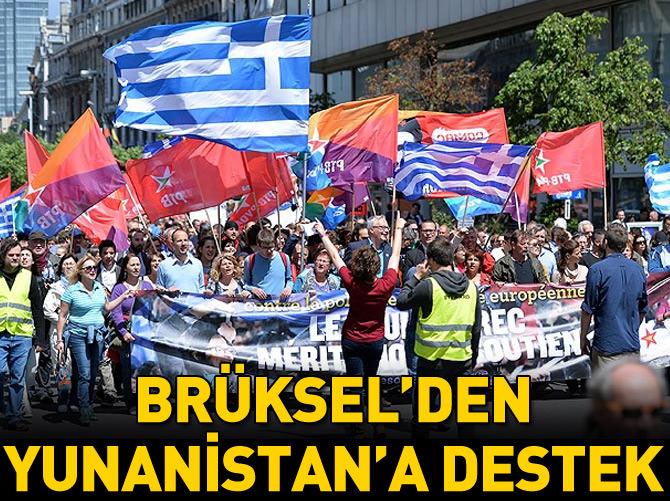 Brüksel'de Yunanistan hükümetine destek yürüyüşü