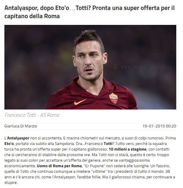 Antalyaspor'dan Totti bombası! - 2