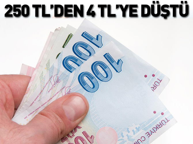 250 TL'de 4 TL'ye düştü