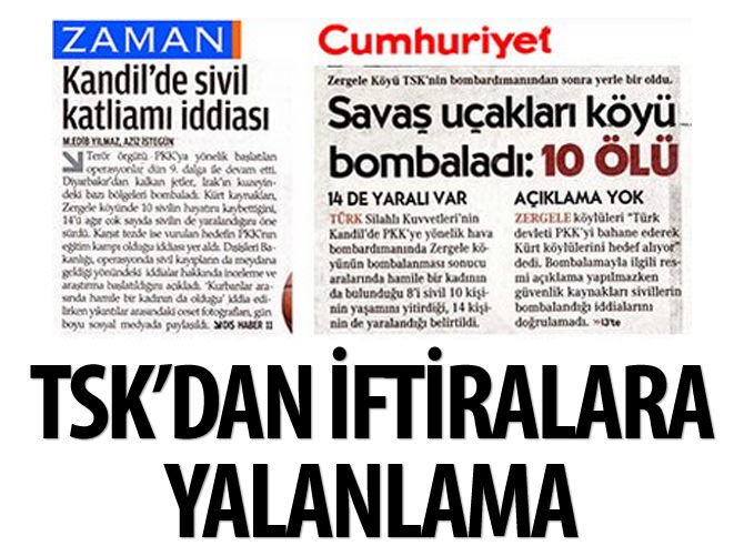 TSK'dan Zaman ve Cumhuriyet'e yalanlama
