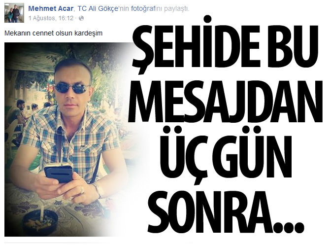 Uzman Çavuş Mehmet Acar arkadaşından üç gün sonra şehit oldu