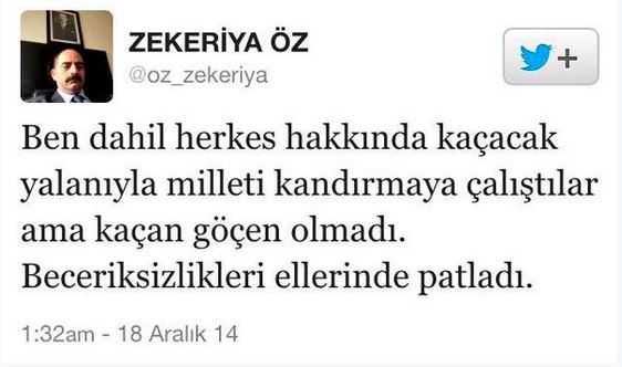Zekeriya Öz o tweetten 245 gün sonra firar etti