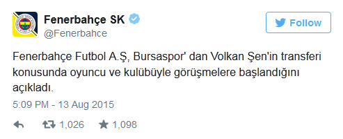 Fenerbahçe Volkan Şen için görüşmeler başladı