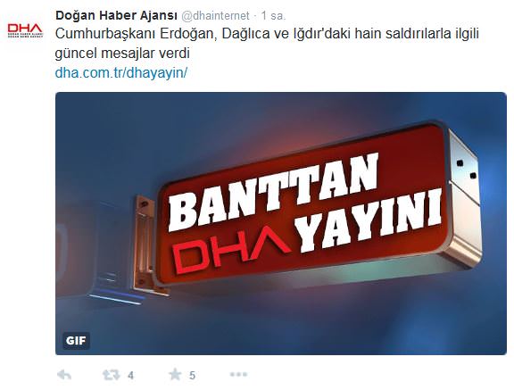 Doğan Haber Ajansı Erdoğan konuşurken bu tweeti attı