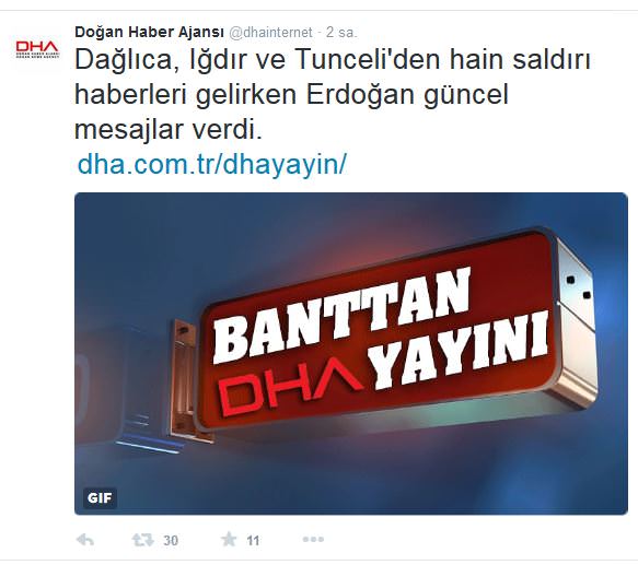 Doğan Haber Ajansı Erdoğan konuşurken bu tweeti attı