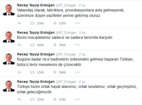 Cumhurbaşkanı Erdoğan’dan twitter mesajları