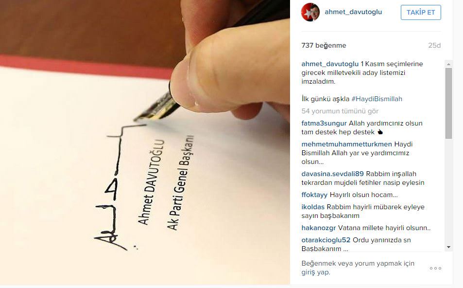 Başbakan Ahmet Davutoğlu Instagram’dan bu fotoğrafı paylaştı