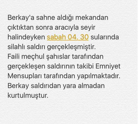Şarkıcı Berkay silah saldırıya uğradı - 1