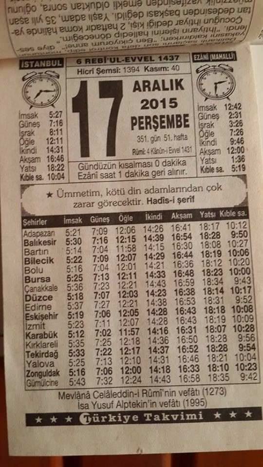 17 Aralık günü takvimlerde manidar hadis - 1