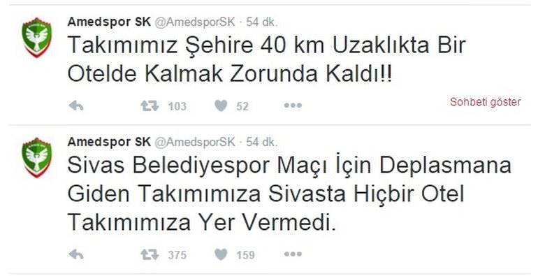 Amedspor’u Sivas’ta kimse otele almadı