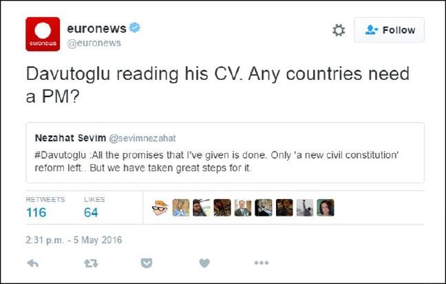 Başbakan Ahmet Davutoğlu konuşurken Euronews'ten skandal tweet - 1