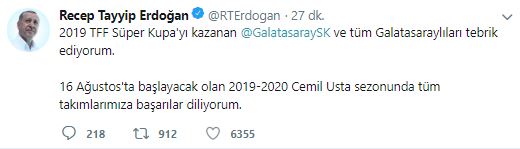 Başkan Erdoğan'dan Galatasaray'a kutlama - 1