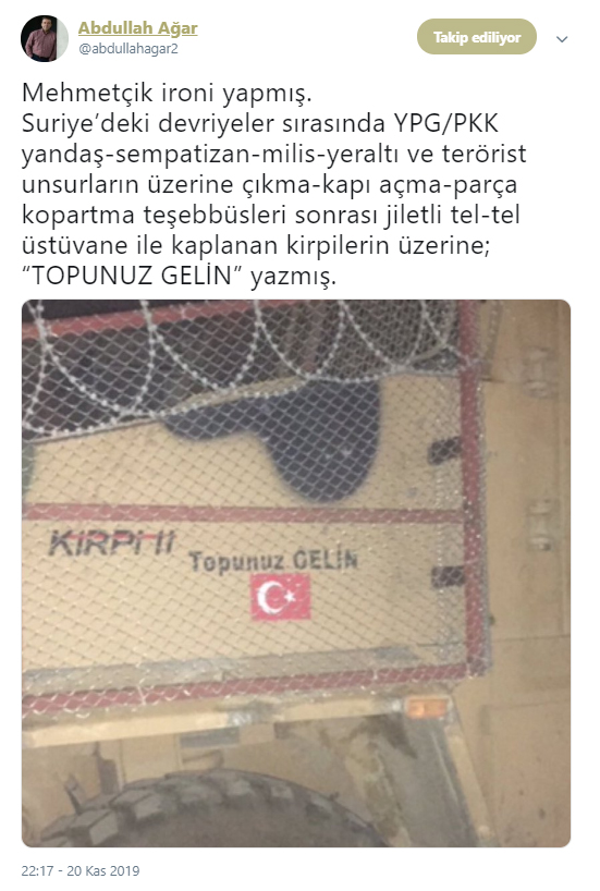 Devriye gezen Türk zırhlı aracın üzerinde dikkat çeken mesaj - 1