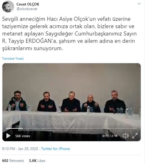 Olçok ailesini acı gününde yalnız bırakmadı! Başkan Erdoğan taziyeye gitti ve dua etti