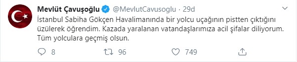 Bakan Çavuşoğlu’ndan Pegasus uçağının pistten çıkmasına ilişkin açıklama