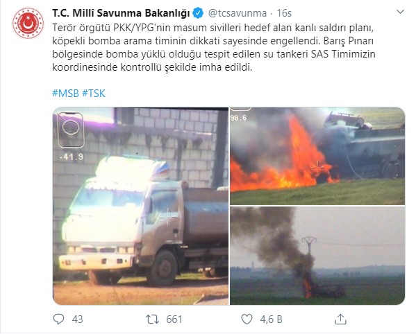 MSB açıkladı: Bomba yüklü tanker imha edildi