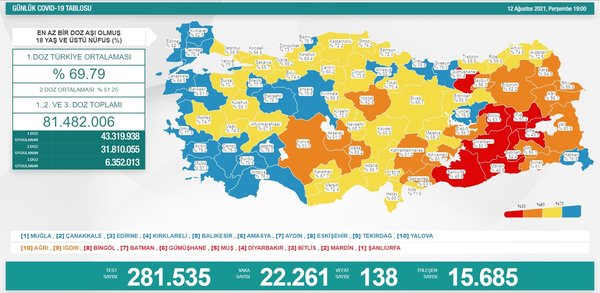 Sağlık Bakanlığı 17 Ağustos 2021 Kovid-19 vaka ve vefat tablosu | Türkiye'de koronavirüsten kaç kişi öldü vaka sayısı ne kadar? - 12