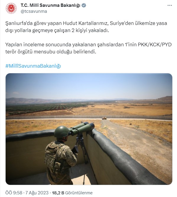 MSB: Suriye sınırında 1'i terör örgütü PKK mensubu 2 kişi yakalandı - 1
