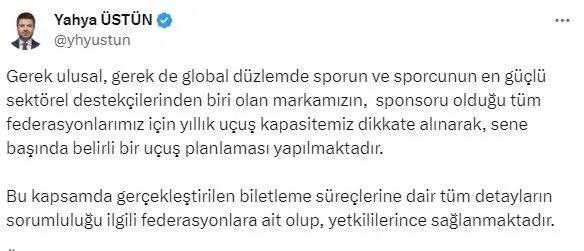THY Basın Müşaviri Üstün'den, milli sporcuların seyahatlerine ilişkin açıklama - 1