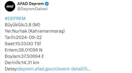 AFAD'ın sosyal medya hesabından yapılan bilgilendirme paylaşımı