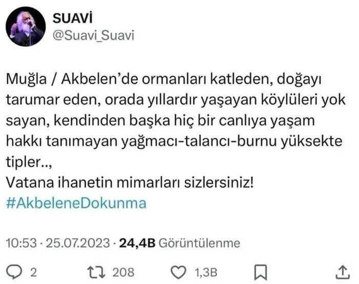 Çevreci kılığına giren şarkıcı Suavi'nin paylaşımı (X ekran görüntüsü)