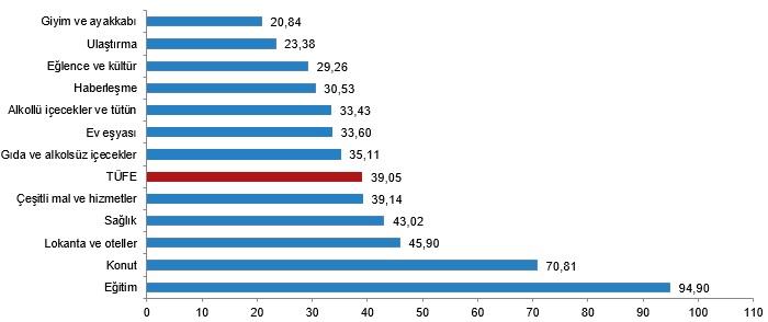 TÜFE ana harcama gruplarına göre yıllık değişim oranları (%), Şubat 2025 (TÜİK)