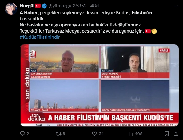 A Haber Filistin’in başkenti Kudüs’te! Tarihe geçen yayın ve sözler