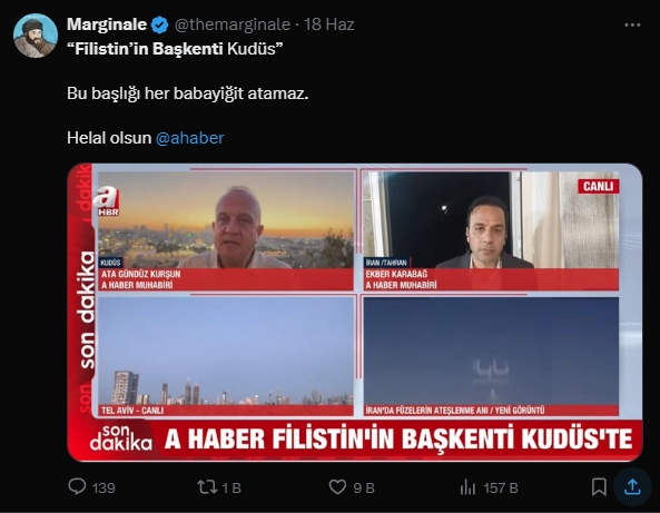 A Haber Filistin’in başkenti Kudüs’te! Tarihe geçen yayın ve sözler