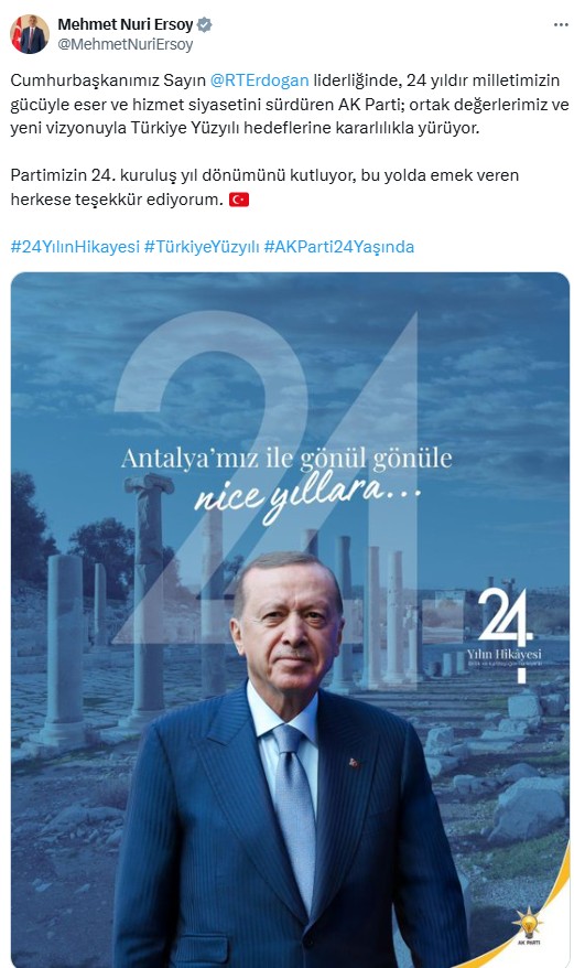 AK Parti 24 yaşında! Kabine üyelerinden peş peşe kutlama mesajı