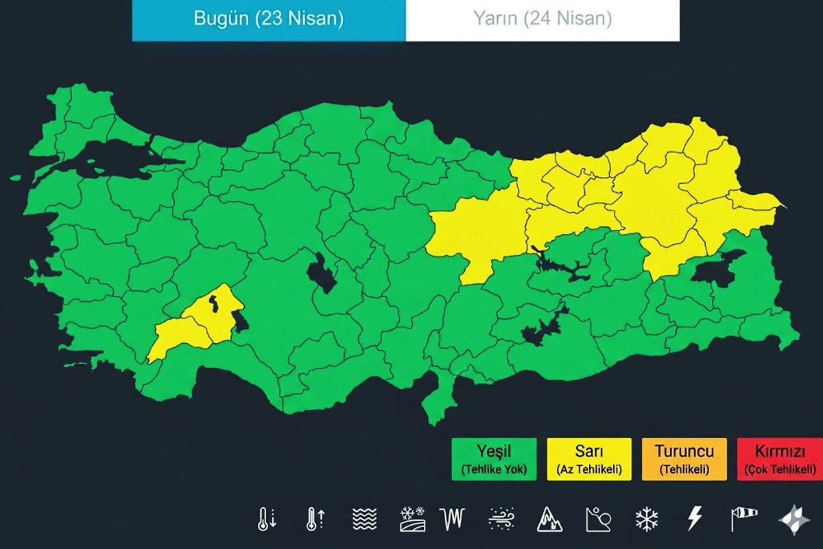 16 ile sarı kodlu uyarı verildi. Kuvvetli sağanak beklenen bölgelerde oluşabilecek olumsuz hava koşullarına karşı vatandaşların dikkatli olması gerekiyor. (Görsel: MGM)
