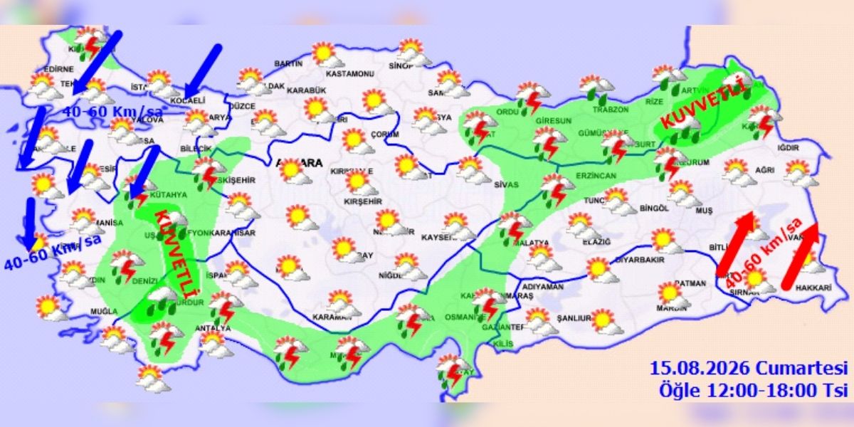 15 Ağustos bölge bölge hava durumu detayları (Görsel: MGM)