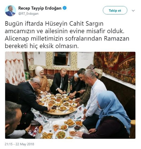 Cumhurbaşkanı Erdoğan iftarda Sargın ailesine konuk oldu