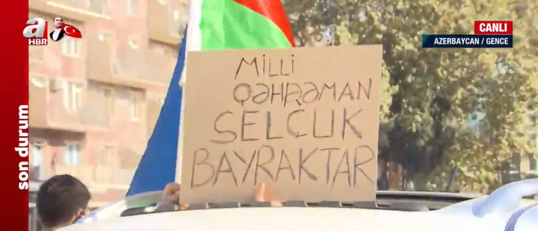 Son dakika: Azerbaycan’da Karabağ sevinci A Haber canlı yayınında! Dikkat çeken pankart: Milli kahraman Selçuk Bayraktar