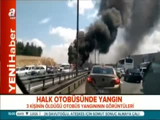 Halk otobüsünün yangın görüntüleri
